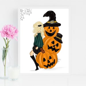 Halloween Witch Print, Halloween Pumpkin Art, Halloween Witch Wall Art, Halloween Witch Illustration, Witches Fashion Illustration, Fall Art