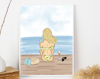 Beach Days, Beach Wall Art, Beach Illustration, Summer Fashion Art, Summer Wall Art, Summer Wall Decor, Summer Fashion Illustration, Gifts