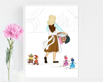 Before the Ball, Cinderella Fashion Art, Disney Princess Inspired Art, Princess Wall Decor, Cinderella Fashion Illustration, Cinderella Art