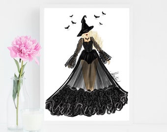 So Witchy, Halloween Art Print, Halloween Witch Art Print, Halloween Witch Art, Halloween Witch Illustration, Witches Fashion Illustration