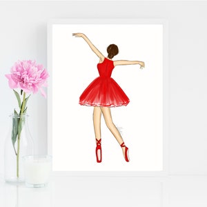 Red Ballerina, Ballerina Wall Art, Ballet Dancer Illustration, Ballet Wall Art, Ballet Illustration, Dance Art, Ballet Fashion Illustration