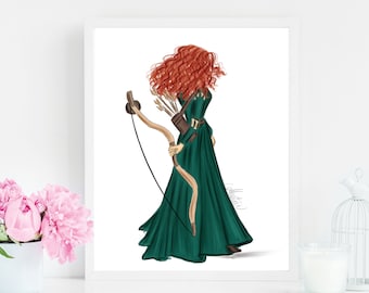 The Archer, Merida Art Print, Disney Princess Inspired Art, Princess Wall Decor, Merida Illustration, Merida Fashion Illustration, Brave Art