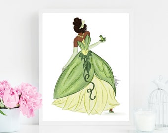 Earthy Princess, Tiana Art Wall Decor, The Princess and The Frog Art, Tiana Fashion Illustration, Disney Inspired Art, Disney Princesses Art