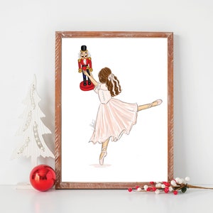 Clara, The Nutcracker Art PINK, Christmas Art Print, Christmas Wall Decor, Clara Holiday Wall Art, Nutcracker Christmas Fashion Illustration