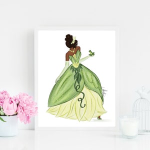 Earthy Princess, Tiana Art Wall Decor, The Princess and The Frog Art, Tiana Fashion Illustration, Disney Inspired Art, Disney Princesses Art image 1