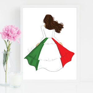 Italy Fashion Illustration, Italy Flag Print, Italy Art, Italy Print, Italy Flag, Italian Flag, Italian Flag Art Print, Italy Travel Art