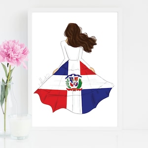 Dominican Republic Fashion Illustration, Dominican Flag Art, Dominican Art Print, Dominican Republic Flag, DR Flag, Dominican Flag Art Print