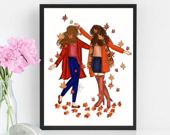 Fall Leaves, Fall Illustration, Fall Wall Art, Autumn Wall Art, Autumn Illustration, Fall Decor, Fall Fashion Illustration, Fall Art, Autumn