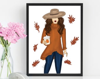 Sweater Weather Fall Illustration Fall Wall Art Autumn Art Autumn Illustration Fall Decor Fall Fashion Illustration Fall Art Print Pltstudio
