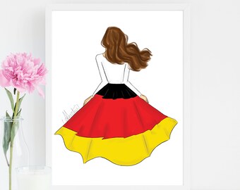 Germany Fashion Illustration, Germany Flag Print, Germany Art Print, Germany Flag, German Flag, German Flag Art Print, Germany Travel Art