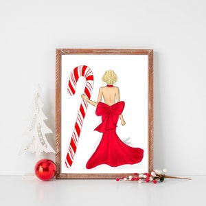 Candy Cane Lane Christmas Art Print, Christmas Wall Decor, Holidays Greeting Cards, Holiday Wall Art, Christmas Fashion Illustration xmas