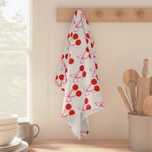 Cherries pink bow Microfiber Tea Towel Cherries Tea Towel Kitchen Cherry Towels Cherries Kitchen Towels Cherries Kitchen Decor Fruit Towels