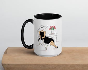 Black and White Coffee Mug with Color Inside: Classy Ceramic Mug