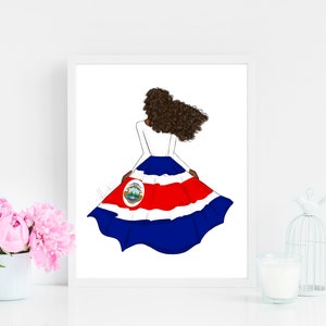 Costa Rica Fashion Illustration, Costa Rican Flag Art, Costa Rican Art Print, Costa Rica Flag, Costa Rica Art, Costa Rica Flag Art Print
