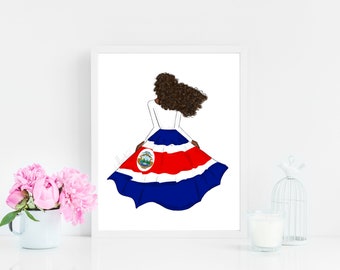 Ilustración de moda de Costa Rica, arte de la bandera de Costa Rica, impresión de arte de Costa Rica, bandera de Costa Rica, arte de Costa Rica, bandera de Costa Rica Lámina artística