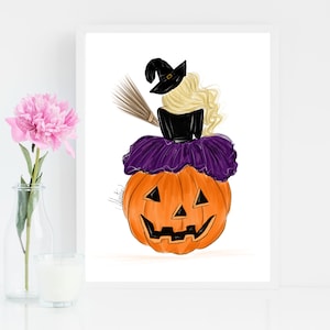 Spooky Witch, Halloween Art Print, Fall Witch Art Print, Halloween Witch Art, Halloween Witch Illustration, Witches Fashion Illustration