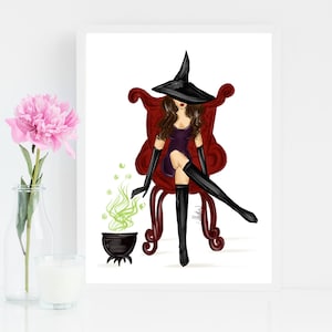 Enchanted, Halloween Art Print, Halloween Witch Art Print, Halloween Witch Art, Halloween Witch Illustration, Witches Fashion Illustration
