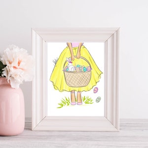 Panier de Pâques Illustration Mode Printemps PLTStudio, Printemps Wall Art Pâques Lapin Art Printemps Fleurs Illustration BFF Cadeaux Pâques Impression artistique