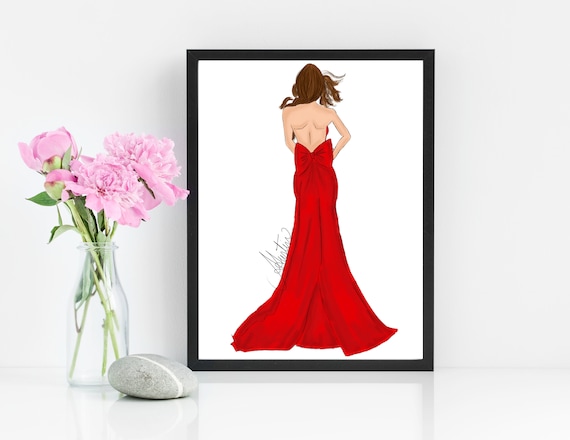 Lady in Red, Fashion Red Dress Decor, Fashion Art Print, Fashion Wall Art,  Fashion Gown Illustration, Fashion Illustration, Red Dress Art
