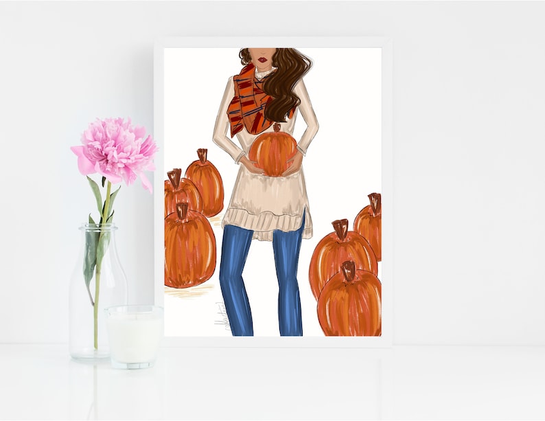 Fall Fashion Illustration Pumpkin Patch Autumn Illustration Fall Illustration Fall Wall Art Fall Decor Fall Art Print Autumn Wall Art