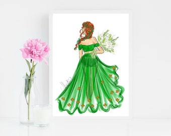 Lady Luck, St. Patrick's Day Wall Decor, St. Patrick's Day Art, Ireland Wall Art, Shamrock Art Print, St. Patrick's Day Fashion Illustration