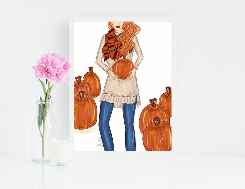 Fall Fashion Illustration Pumpkin Patch Autumn Illustration Fall Illustration Fall Wall Art Fall Decor Fall Art Print Autumn Wall Art