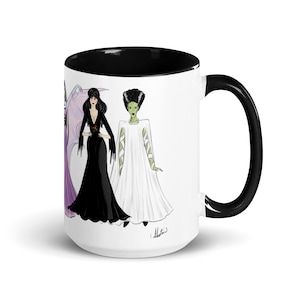 Halloween Queens 2 (15 oz) Spooky Season Mugs Halloween coffee Mugs Morticia Coffee Mug Elvira Mugs Classic Halloween Mug Frankenstein Bride