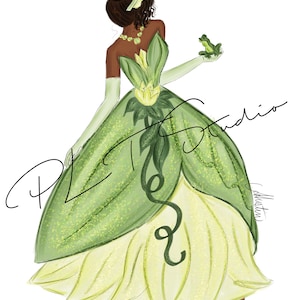 Earthy Princess, Tiana Art Wall Decor, The Princess and The Frog Art, Tiana Fashion Illustration, Disney Inspired Art, Disney Princesses Art image 3