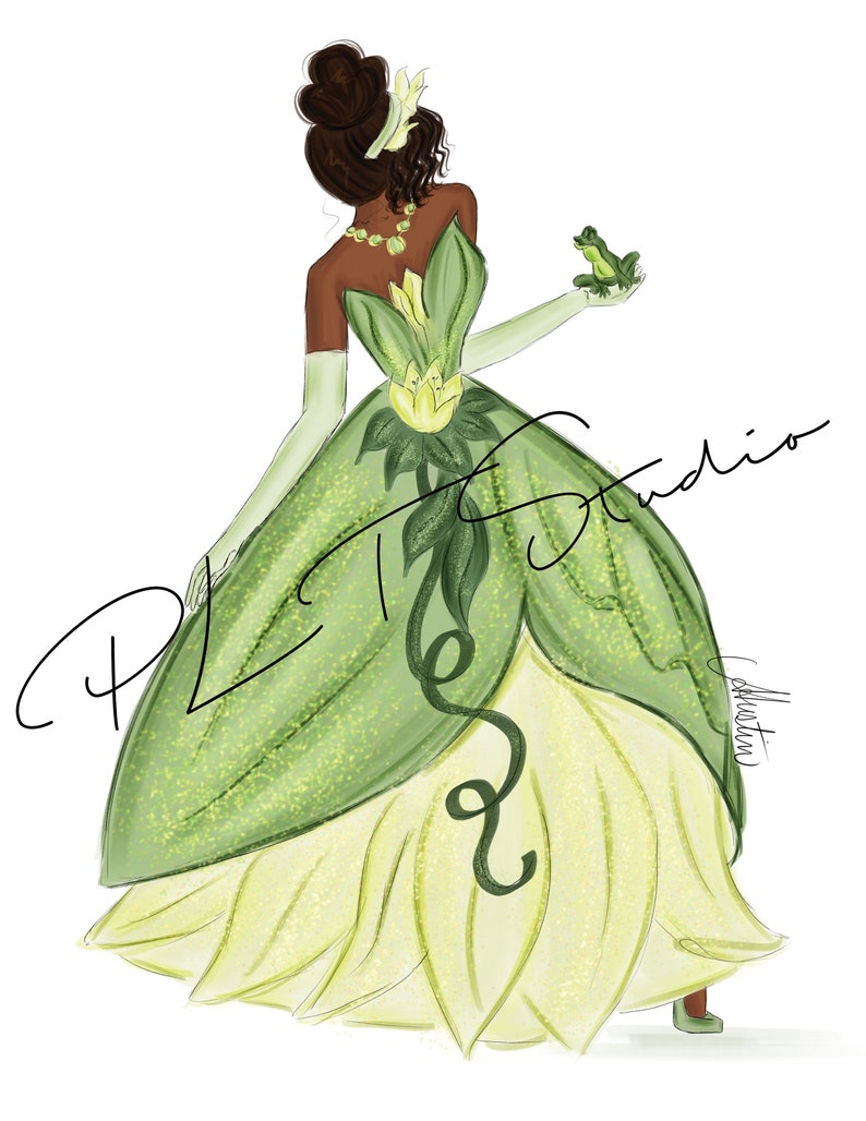 Earthy Princess, Tiana Art Wall Decor, The Princess and The Frog Art, Tiana Fashion Illustration, Disney Inspired Art, Disney Princesses Art image 3