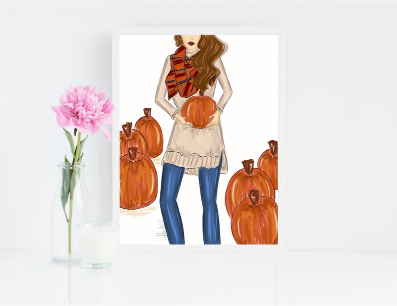 Fall Fashion Illustration Pumpkin Patch Autumn Illustration Fall Illustration Fall Wall Art Fall Decor Fall Art Print Autumn Wall Art