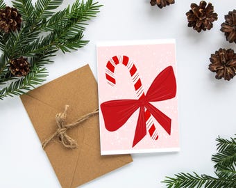 Candy Cane Red Bow Candy Cards Christmas Cards Christmas Stationery Holidays Greeting Card Xmas Cards Set Christmas Stationery Set PLTStudio