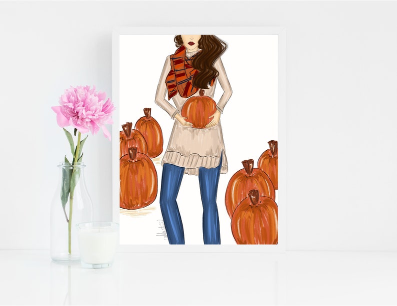 Fall Fashion Illustration Pumpkin Patch Autumn Illustration Fall Illustration Fall Wall Art Fall Decor Fall Art Print Autumn Wall Art