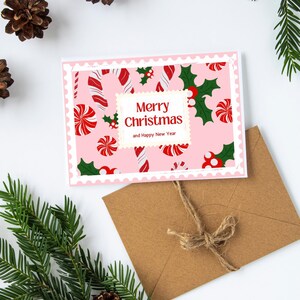 Pink Merry Christmas Candy Canes Greetings Cards Set Christmas Greeting Cards Set Holidays Cards Sets xmas Card Sets Holiday Greeting Cards