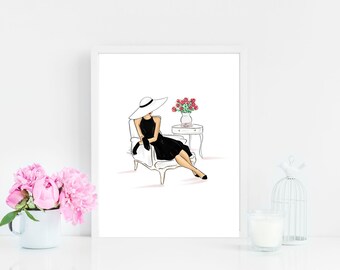 Noble Kunst Mode-Illustration Mode Kunstdruck PLTStudio Schwarz und weiß Illustration Mode Mädchen Kunst schwarzes Kleid Kunstdruck BFF Geschenke