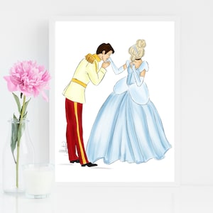Der Ball, Cinderella Fashion Art, Prince Charming Art, Disney Princess Inspirierte Kunst, Prinzessin Wanddekoration, Cinderella Fashion Illustration