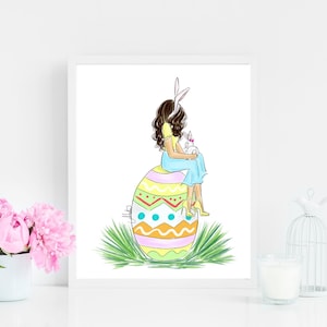 Lapins de Pâques Art Joyeuses Pâques Illustration, Décoration murale de printemps, Art mural de printemps, Art de fleurs de printemps, Illustration de mode de printemps, Cadeaux BFF