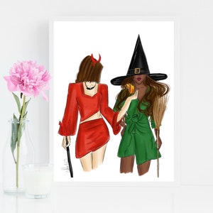 Devilishly Wicked Halloween Decor Art, Halloween Witch Art Print, Fall Illustration Halloween Witch Illustration, Witch Fashion Illustration