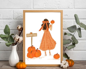 The Pumpkin Patch Art, Fall Illustration, Fall Wall Art Autumn Illustration Fall Decor, Fall Fashion Illustration, PLTSTUDIO Pumpkin Art