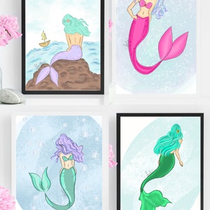 BUNDLE 4 Mermaid Art Prints, Mermaids Art, Mermaids Fashion Wall Art, Best Friend Gift, Mermaid Fashion Art Print Gift, Mermaid Illustration