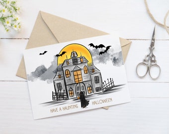 Haunted House Halloween Cards Witch Greeting Cards Ghost Halloween Card Fall Cards Spooky Season Cards Halloween Greeting Cards pltstudio