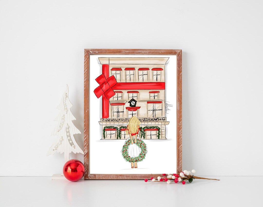 NYC Christmas NYC Christmas Art Print Christmas Wreath Decor Holidays Illustration Holiday Wall ...
