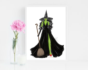 Wicked Witch of the East Art, Wicked Witch Art, Witch Print, Halloween Art Print, Wizard of Oz Art, Witch Fashion Illustration, Fall Witch