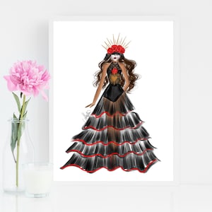 La Catrina Fashion Illustration, Day of the dead Art, Dias de los muertos Art Print, Mexico Fashion Art, PLTStudio, All Souls Day Art, Fall