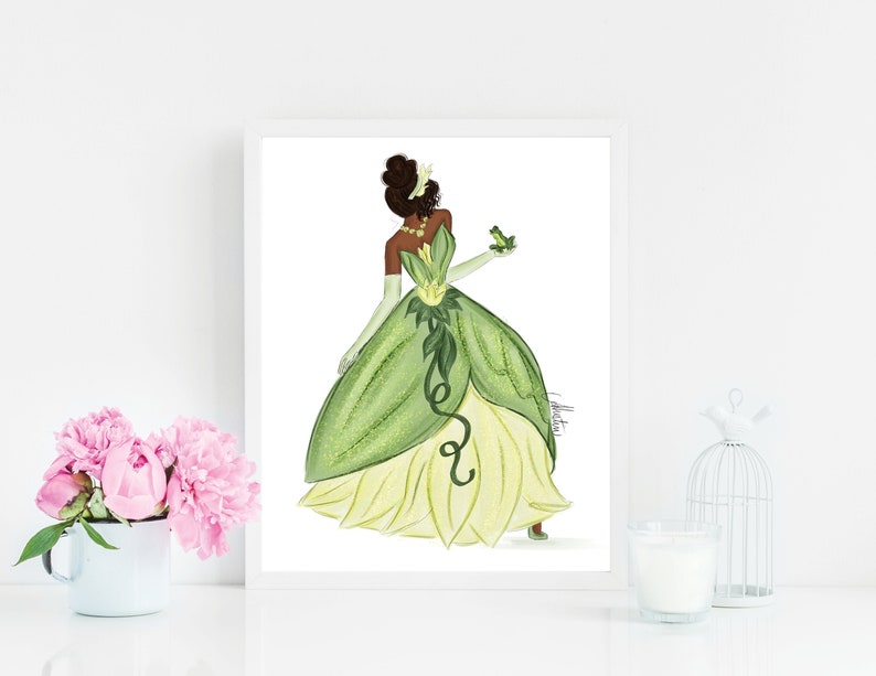 Earthy Princess, Tiana Art Wall Decor, The Princess and The Frog Art, Tiana Fashion Illustration, Disney Inspired Art, Disney Princesses Art image 1