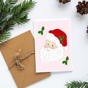Conjunto de cartões de felicitações de Papai Noel rosa Conjunto de cartões de felicitações de Natal Conjunto de artigos de papelaria de Natal Conjuntos de cartões de feriados Conjunto de cartões de Natal do Papai Noel