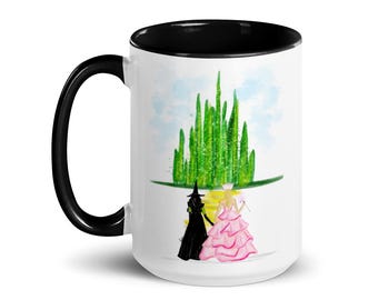 To Oz (15 Oz) Mug with Color Inside Wicked Mug Wizard of Oz Mugs Wicked Coffee Mug Wizard of Oz Illustration Witch Mugs Elphaba & Glinda Mug