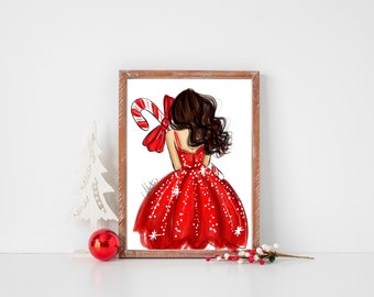 Candy Cane Art Print, Christmas Art Print, Candy Cane Christmas Decor, Holidays Illustration Holiday Wall Art Christmas Fashion Illustration