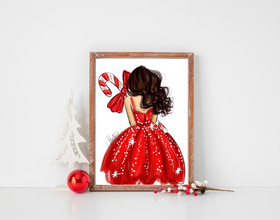 Candy Cane Art Print, Christmas Art Print, Candy Cane Christmas Decor, Holidays Illustration Holiday Wall Art Christmas Fashion Illustration