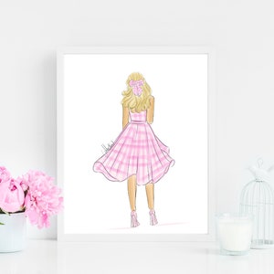 Pink Gingham Art Pink Fashion Illustration Fashion Art BFF Druck PLTStudio
