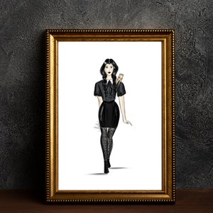Wednesday Addams Art The Addams Family Illustration Halloween Fashion Illustration Fall Fashion Illustration Morticia Illustration PLTStudio